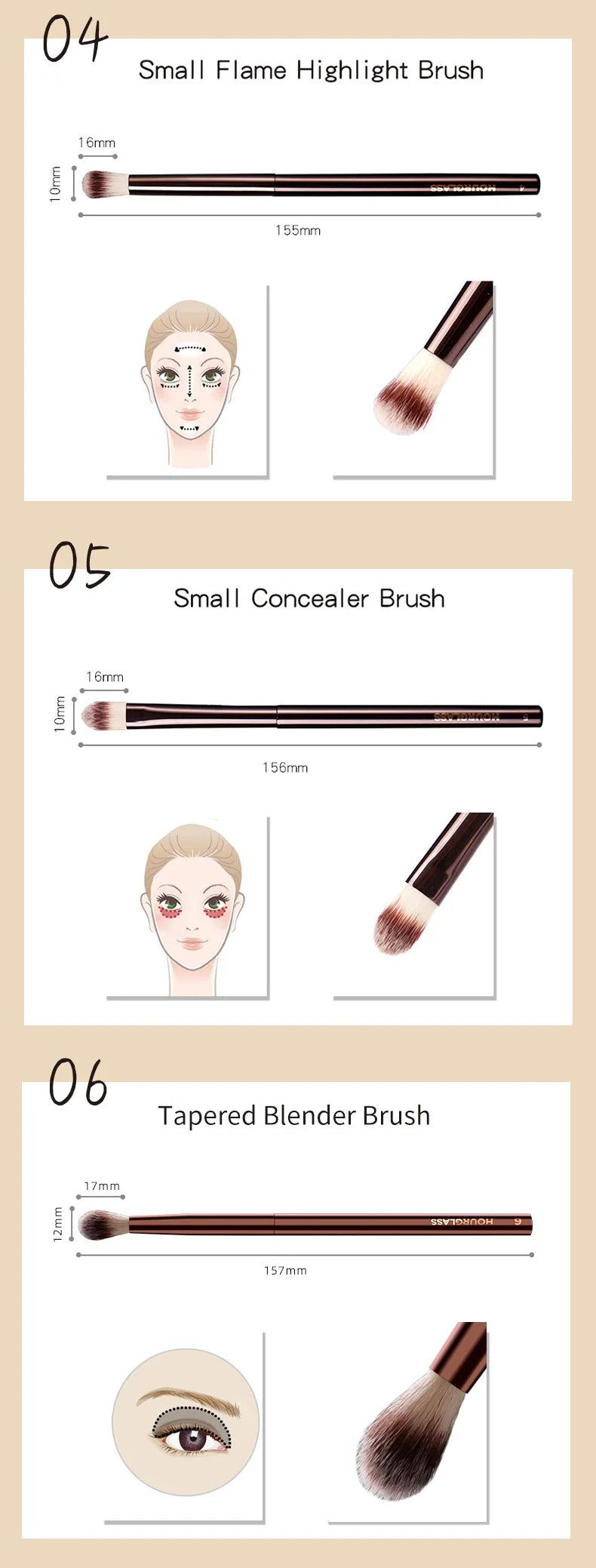 Hourglass Makeup Brush All Kinds Eyeshadow Foundation Concealer Powder Bronzer Blusher Eyeliner Retractable Professional Brushes make up tool