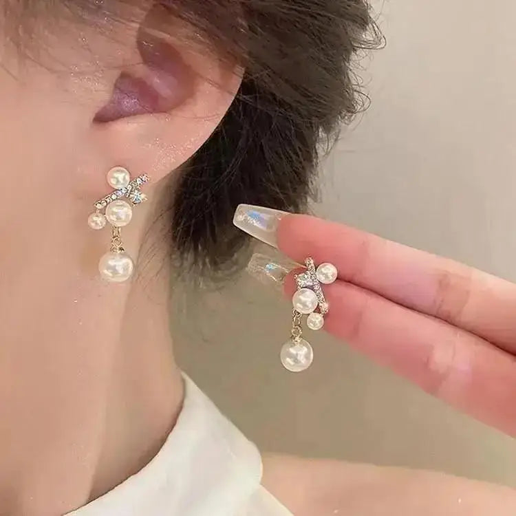 925 Silver Needle Korean Fashion Pearl Tassel Earrings For Women Jewelry Trending New Luxury Women's Zircon Pearl Earrings