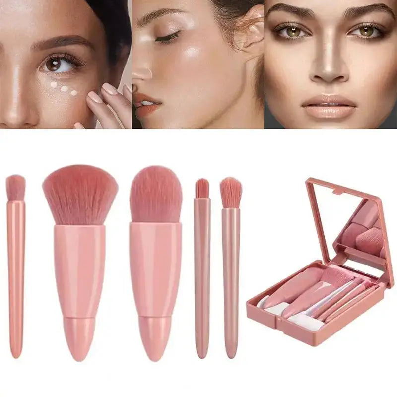 5pcs Travel Size Makeup Brushes tool Set Mini Makeup Brushes, Small Complete Function Cosmetic Brushes Kit With Case And Mirror Perfe