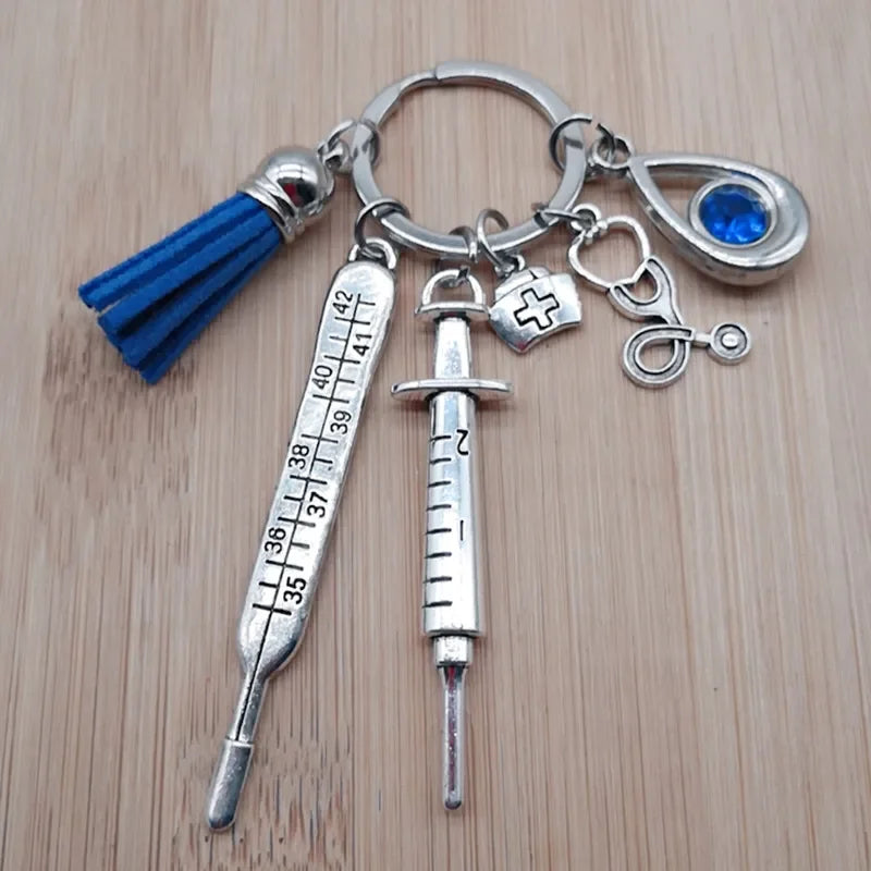 New Nurse Medical Box Medical Keychain Needle Syringe Stethoscope Tassel Cute Keychain Jewelry Gift