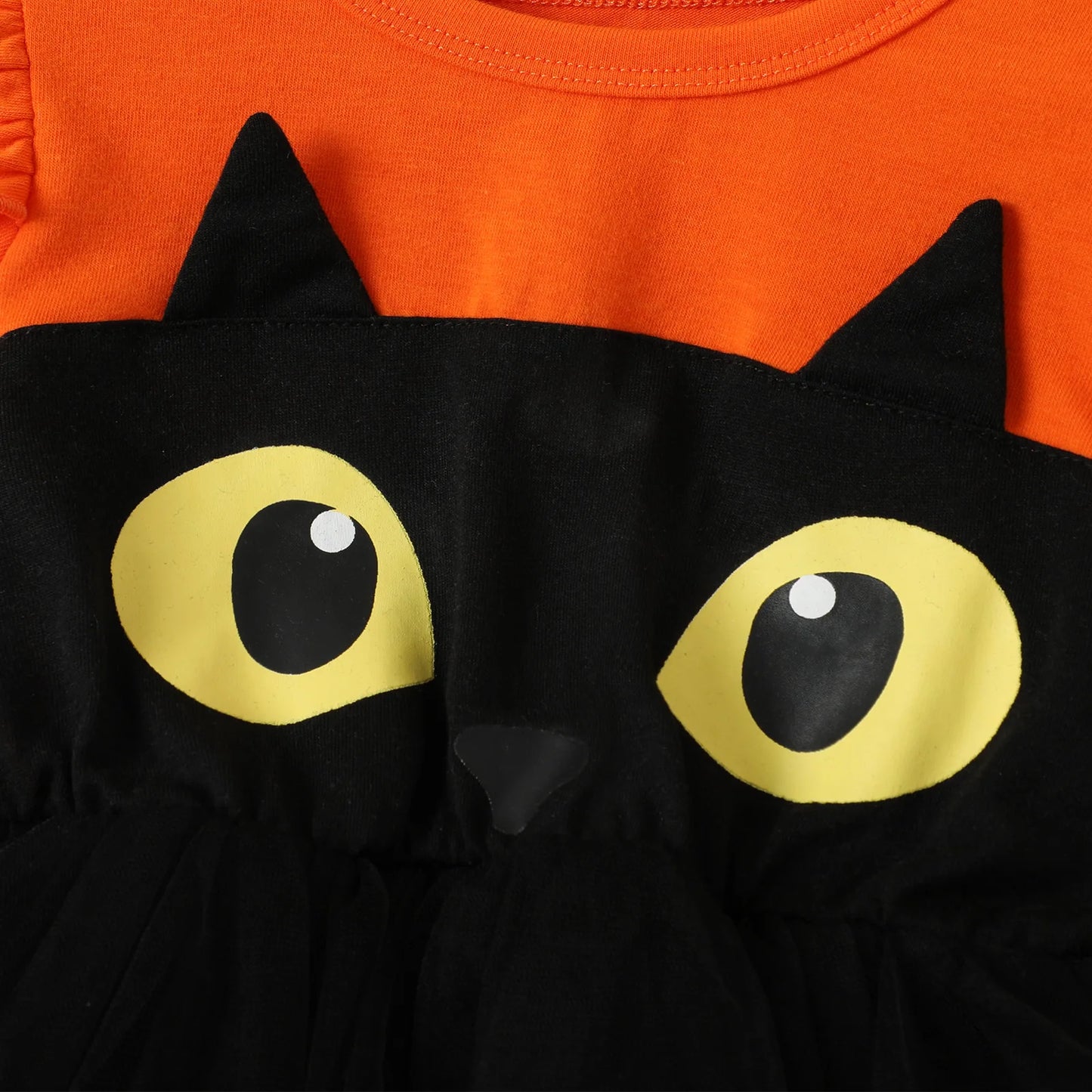 Halloween European American Kid Costume Girl Autumn Dress Long Sleeve Cartoon Black Kitten Printed Tulle Children Princess Dress