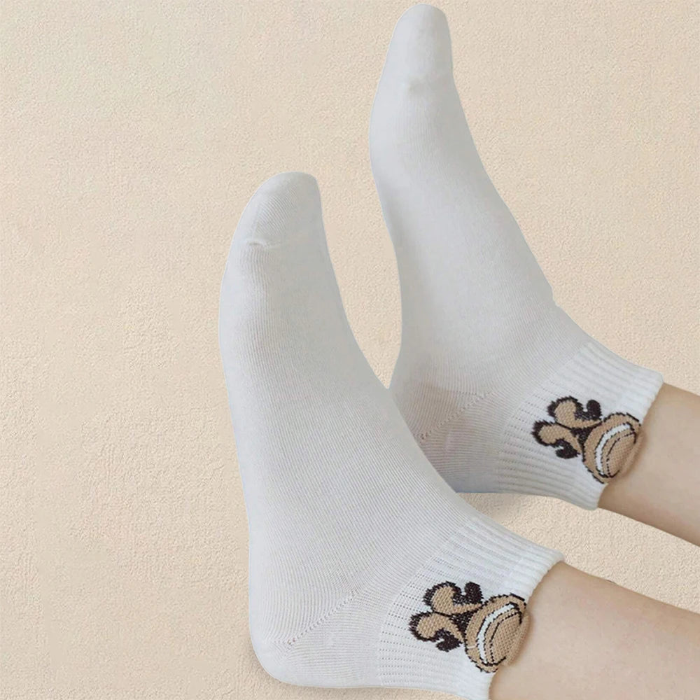 5/10/20 Pairs Women Cartoon Teddy Bear Patterned Ankle Socks Versatile Fashionable Creative Breathable Comfortable Casual Socks cloths