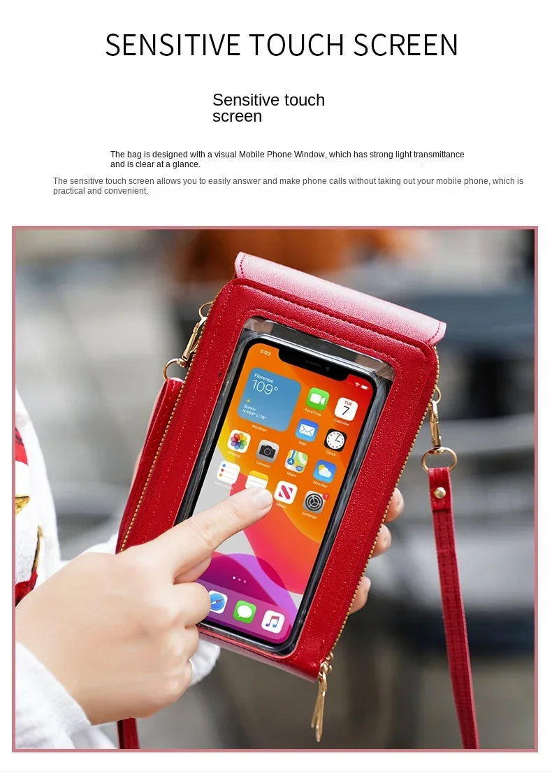 Women Fashion Touch Screen Lock Cell Phone Bag Women's Mobile Phone Card Holder Crossbody Shoulder Bag Money Pockets Small Bags