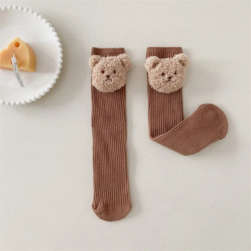 Bear Doll Children Long Tube Socks Winter Autumn Warm Kids Knee High Sock Cotton Girl Sokken Soild Color Stockings 2-8Y