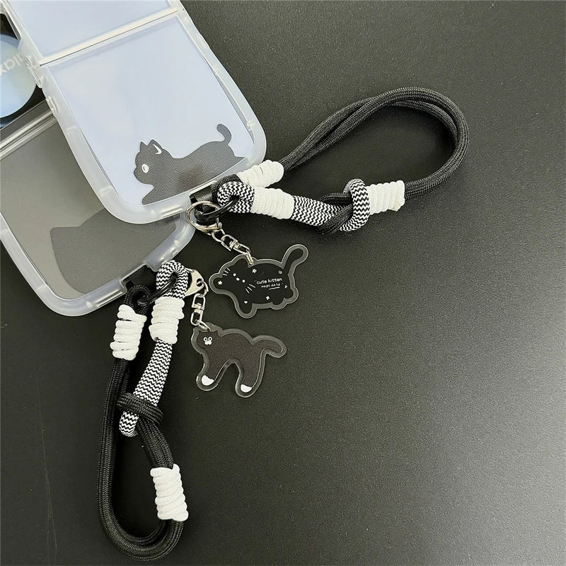 Korean Cute 3D Cat Phone Case For Samsung Galaxy Z Flip 6 5 4 Z Flip5 Flip6 Flip4 5G Cover with Hand Strap Pendant Silicone Capa