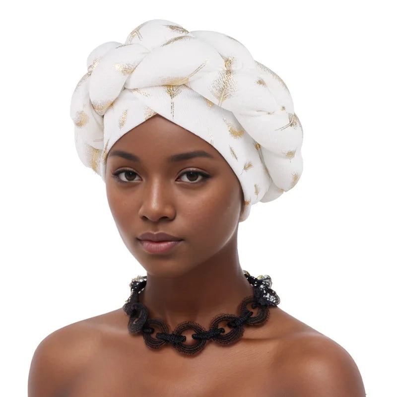 Feather Braid Turban Caps for Women Headwear Headscarf Bonnet Female Head Wraps African Indian Hat Turbante Mujer