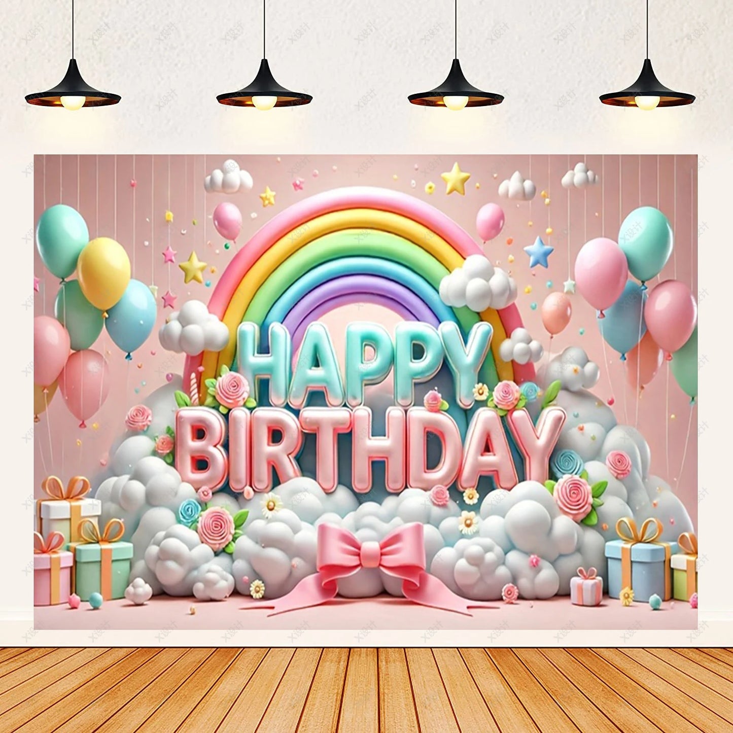 Colorful Happy Birthday Background 3d Balloons Rainbow Children Girl Birthday Party Decoration Banner Baby Party Photo Prop Gift