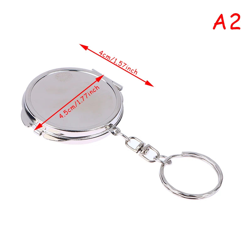 Metal Folding Keychain Makeup Mini Mirror Round Heart Oval Square Shape Double Sided Cosmetic Mirror