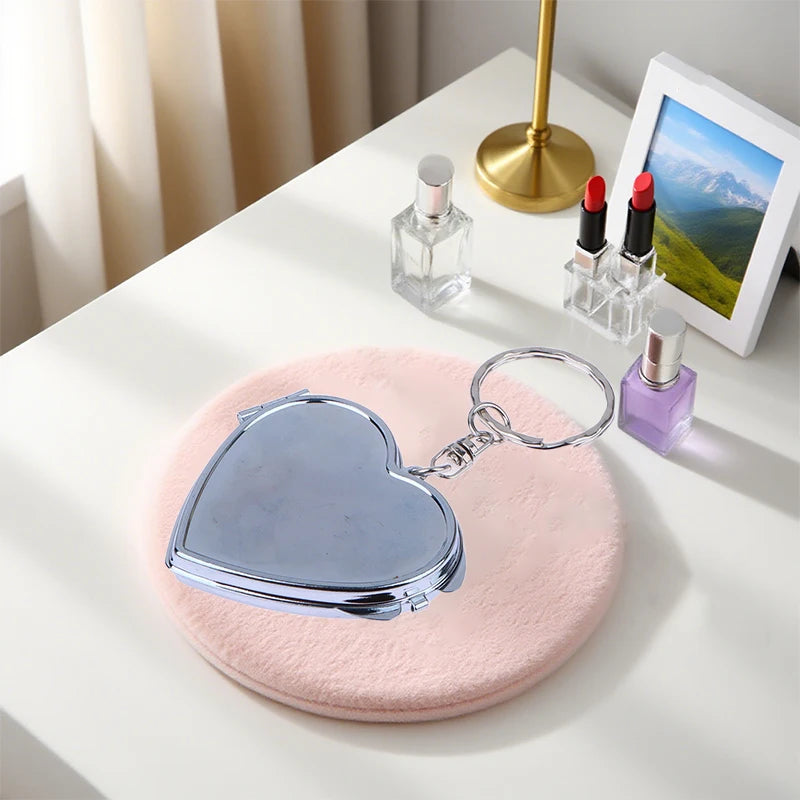 Metal Folding Keychain Makeup Mini Mirror Round Heart Oval Square Shape Double Sided Cosmetic Mirror