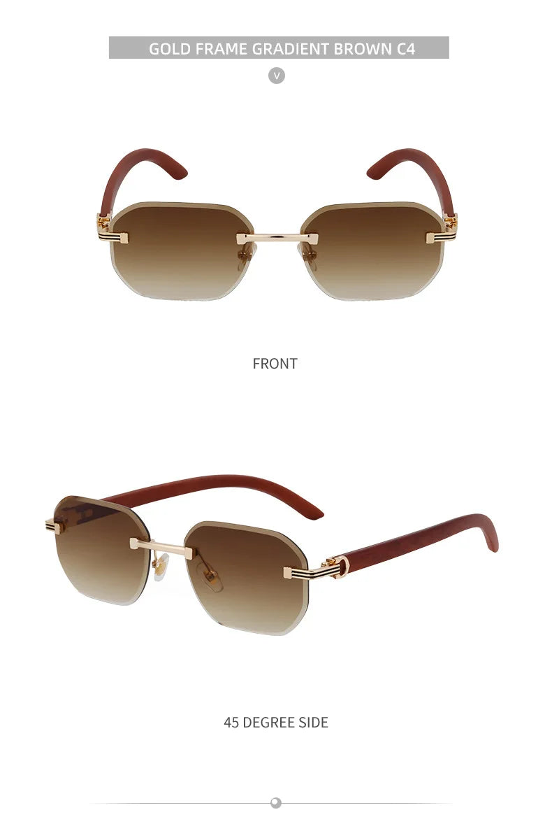 Vintage Square Rimless Sunglasses Men Luxury Brand Trendy Frameless Punk UV400 Eyewear Anti Blue Light Prescription Glasses