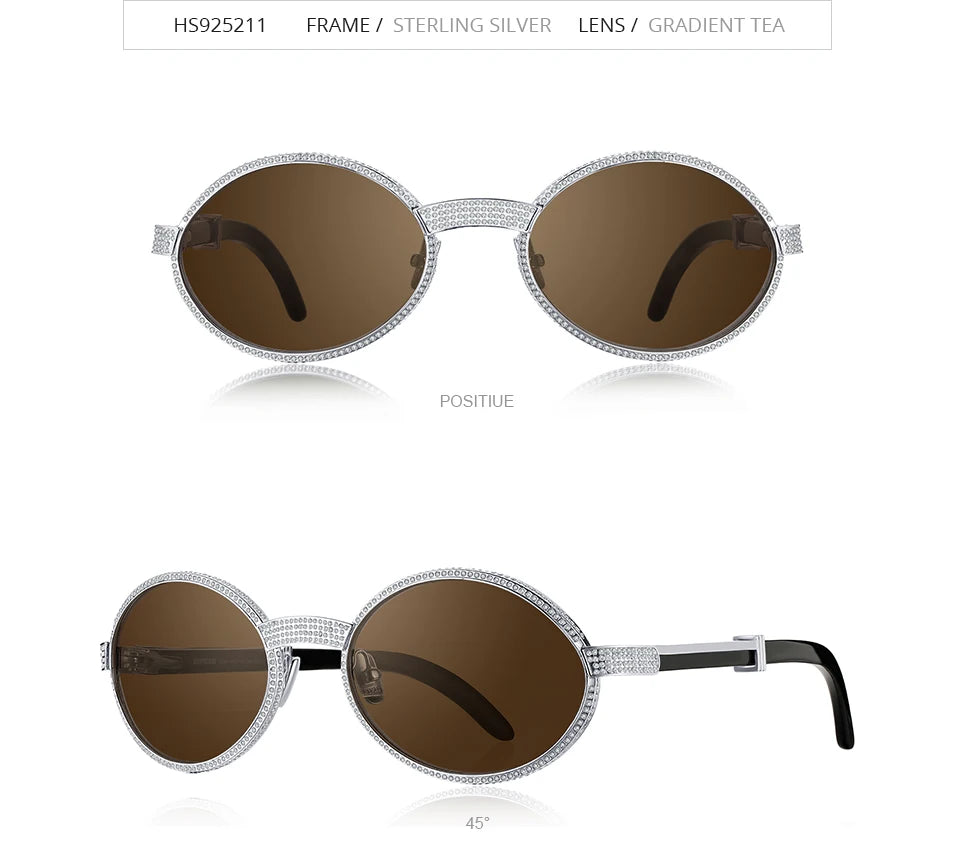 HEPIDEM High Quality Men Buffs Sunglasses Square Luxury Brand Design Diamond Sumptuous Sun Glasses Women Buffalo Horn Glasses
