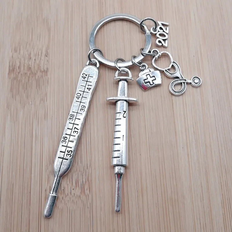 New Nurse Medical Box Medical Keychain Needle Syringe Stethoscope Tassel Cute Keychain Jewelry Gift