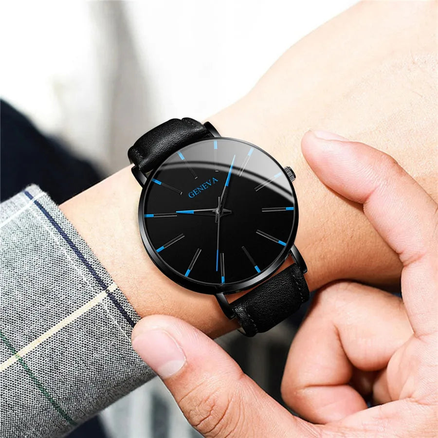 3PCS/Set Fashion Men's Watch Casual Leather Band Quartz Wristwatch Men Business Watches Bracelet Necklace Set accessories