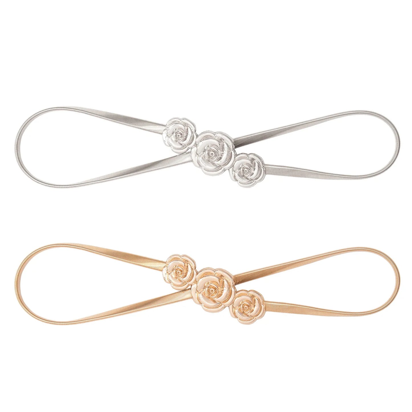 New Elastic Gold SIilver Chain Belt Women Metal Waistband Leaf Rose Stick Stretch Belt Dress Skirt Shirt Coat Clothes accessories