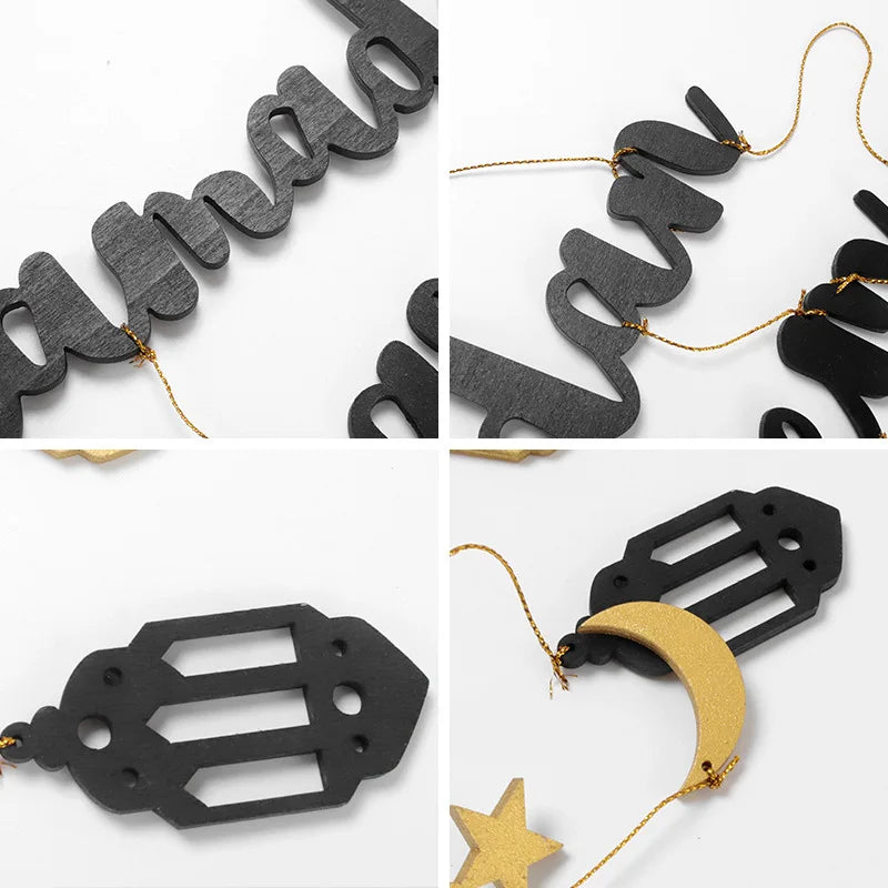 Gold Black Ramadan Kareem Wooden Wall Pendant Eid Mubarak Hanging home Decoration 2023 Eid Al Fitr Muslim Islamic Party Supplies