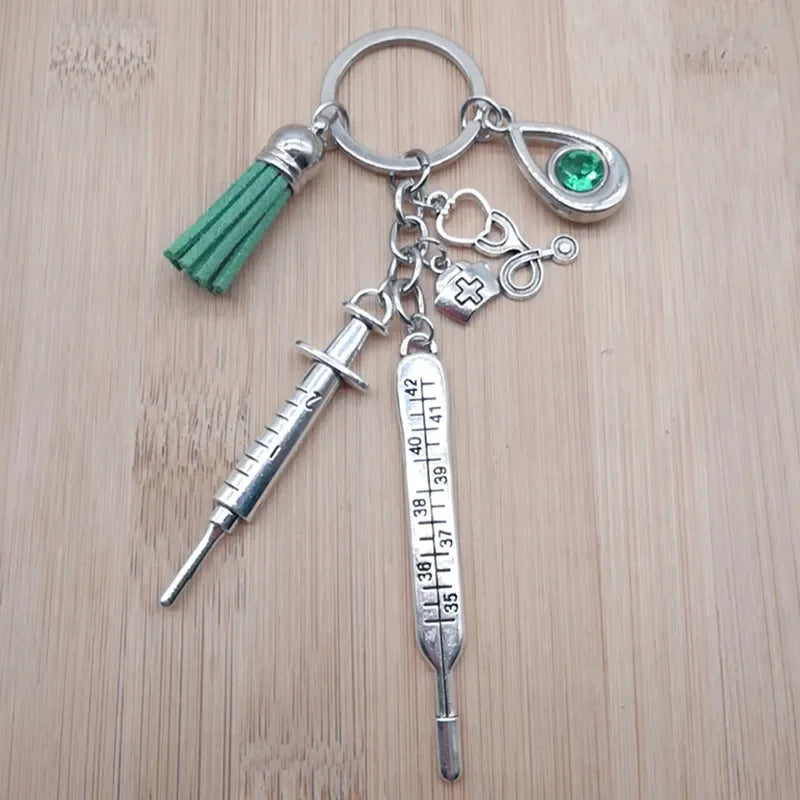 New Nurse Medical Box Medical Keychain Needle Syringe Stethoscope Tassel Cute Keychain Jewelry Gift