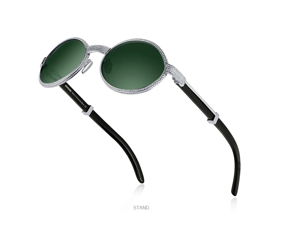 HEPIDEM High Quality Men Buffs Sunglasses Square Luxury Brand Design Diamond Sumptuous Sun Glasses Women Buffalo Horn Glasses