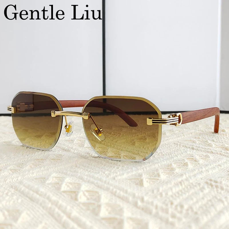 Vintage Square Rimless Sunglasses Men Luxury Brand Trendy Frameless Punk UV400 Eyewear Anti Blue Light Prescription Glasses