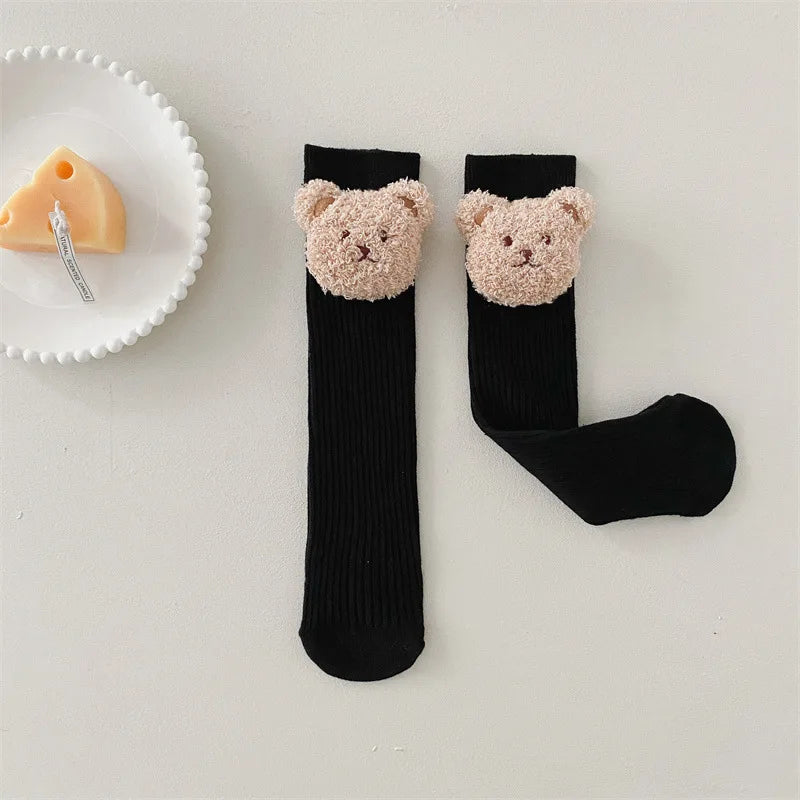 Bear Doll Children Long Tube Socks Winter Autumn Warm Kids Knee High Sock Cotton Girl Sokken Soild Color Stockings 2-8Y