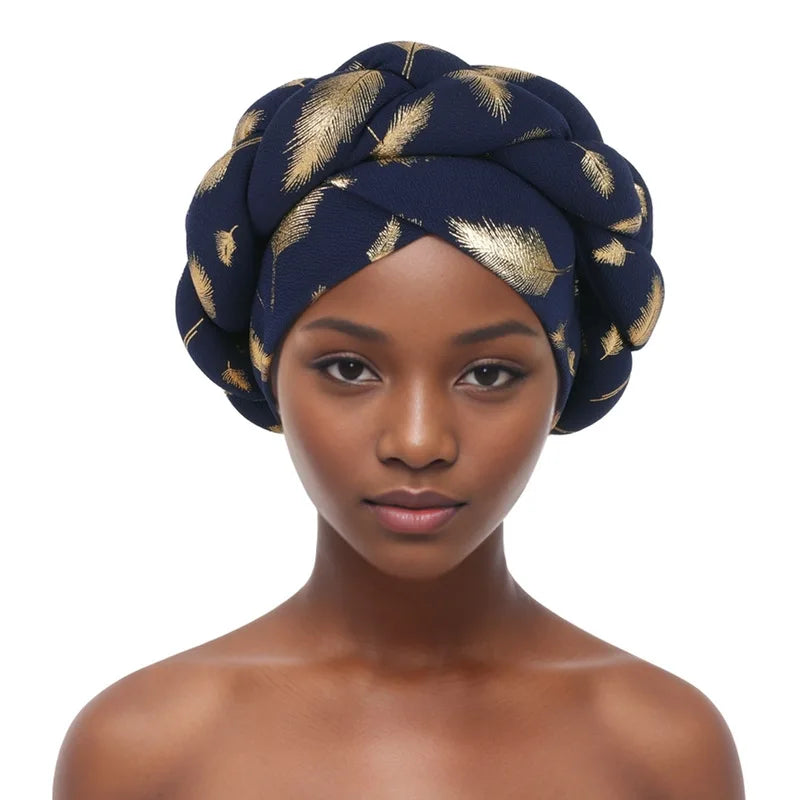 Feather Braid Turban Caps for Women Headwear Headscarf Bonnet Female Head Wraps African Indian Hat Turbante Mujer