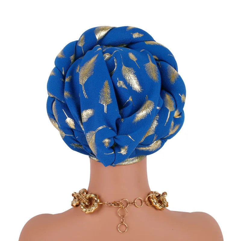 Feather Braid Turban Caps for Women Headwear Headscarf Bonnet Female Head Wraps African Indian Hat Turbante Mujer
