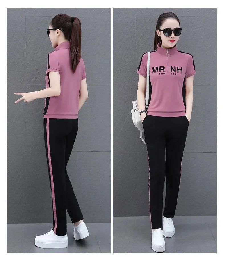 Fashionable Women's Sport Suit Summer New Style Slimming Casual 2-piece Set Age-reducing Running Clothes