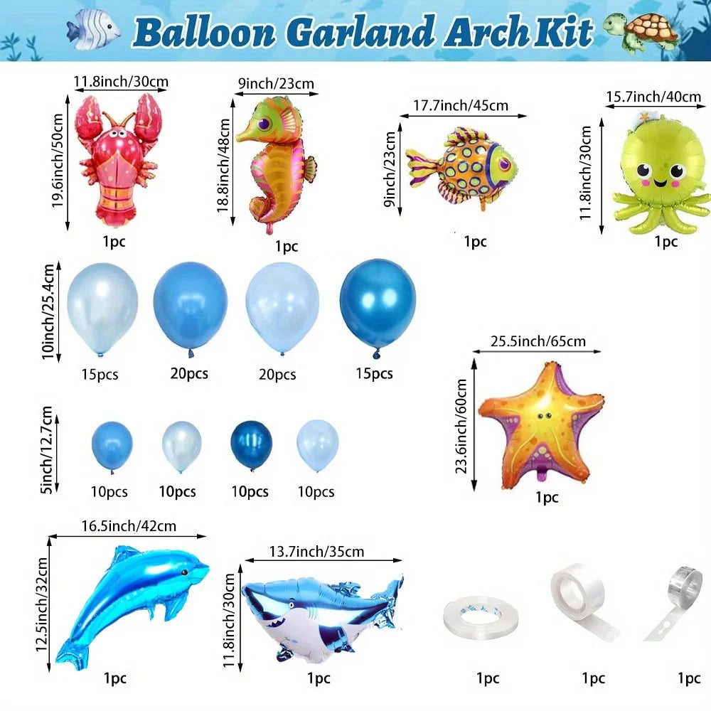 120pcs Ocean Themed Balloon Set, Blue Balloons and Marine Animals As Birthday Parties and Summer Outdoor Beach Decorations