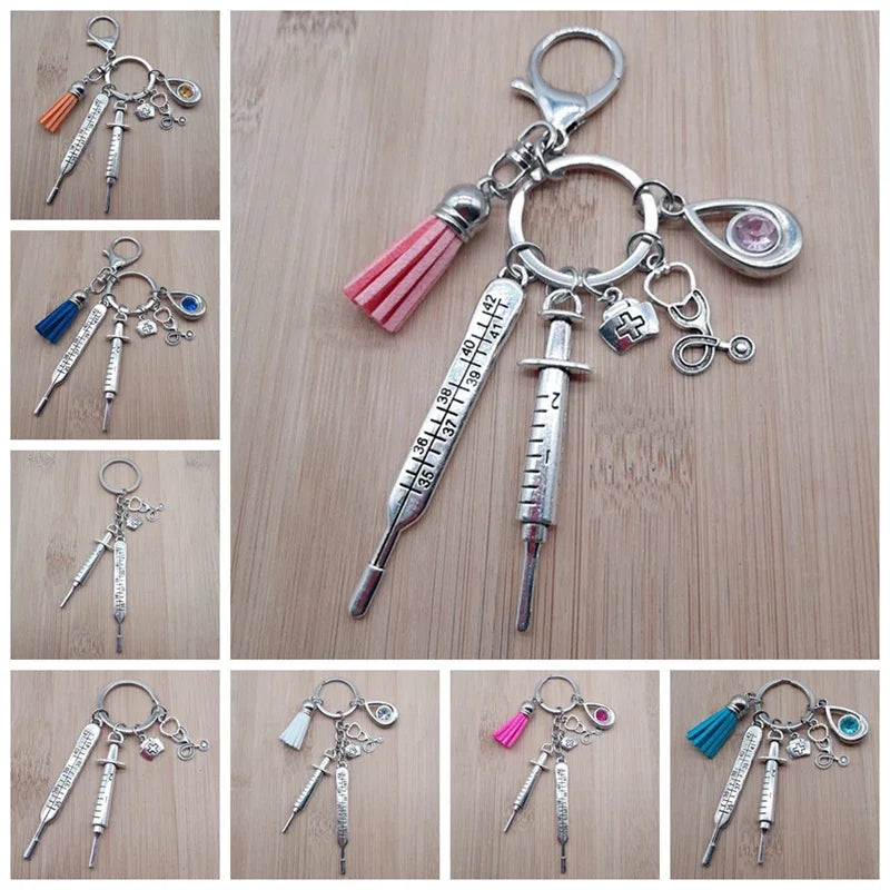 New Nurse Medical Box Medical Keychain Needle Syringe Stethoscope Tassel Cute Keychain Jewelry Gift