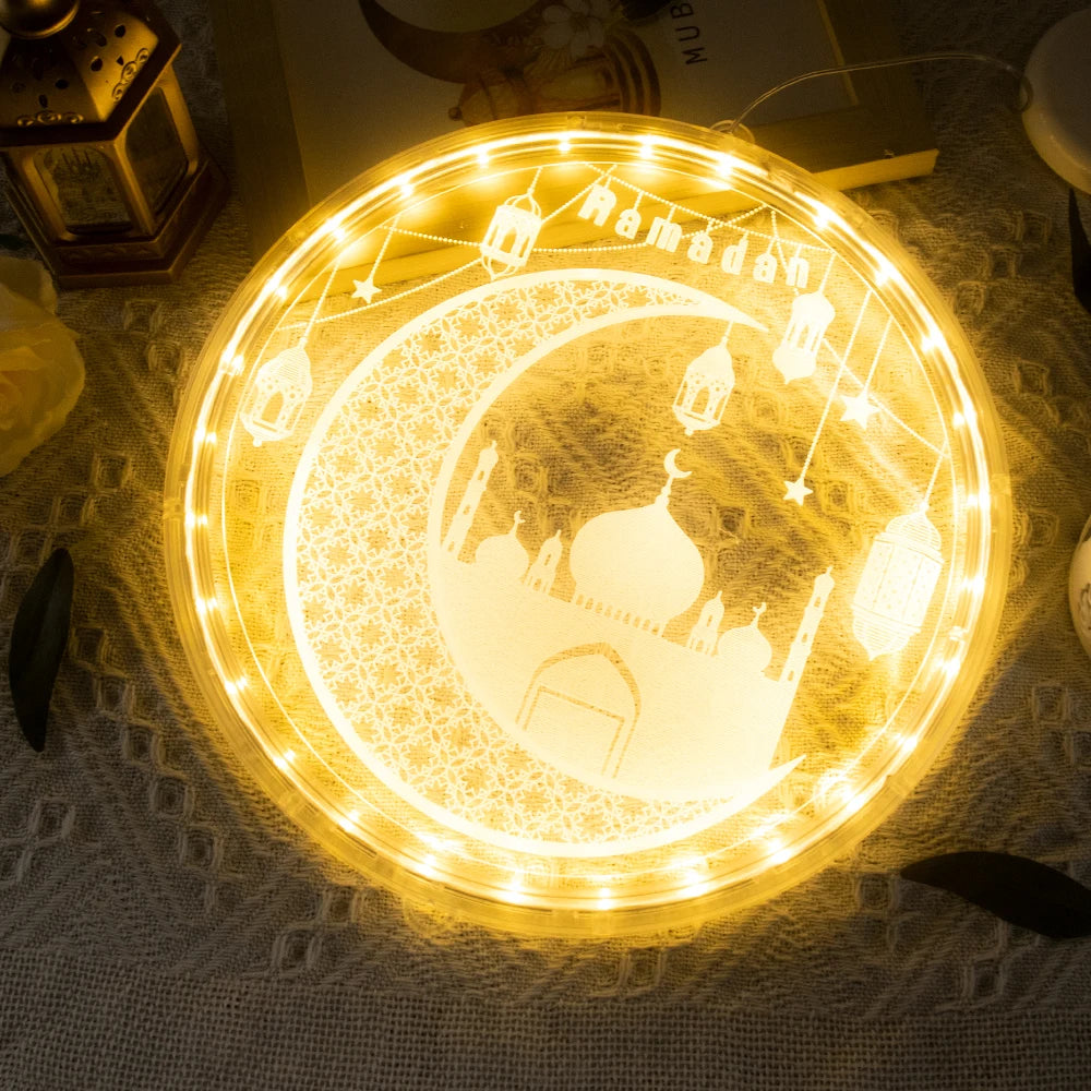 12.5cm Diameter Ramadan LED Hanging Lights Ramadan Mubarak Window Decoration Lights Eid Mubarak Home Party Party Supplies