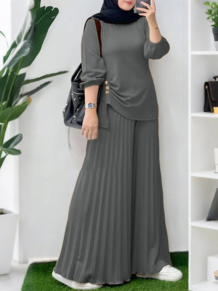 Autumn Matching Sets ZANZEA Outfits Casual Long Sleeve Tops Trousers Suit Solid Loose Tracksuit 2 Pieces Sets
