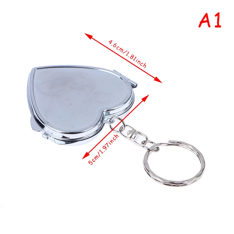 Metal Folding Keychain Makeup Mini Mirror Round Heart Oval Square Shape Double Sided Cosmetic Mirror