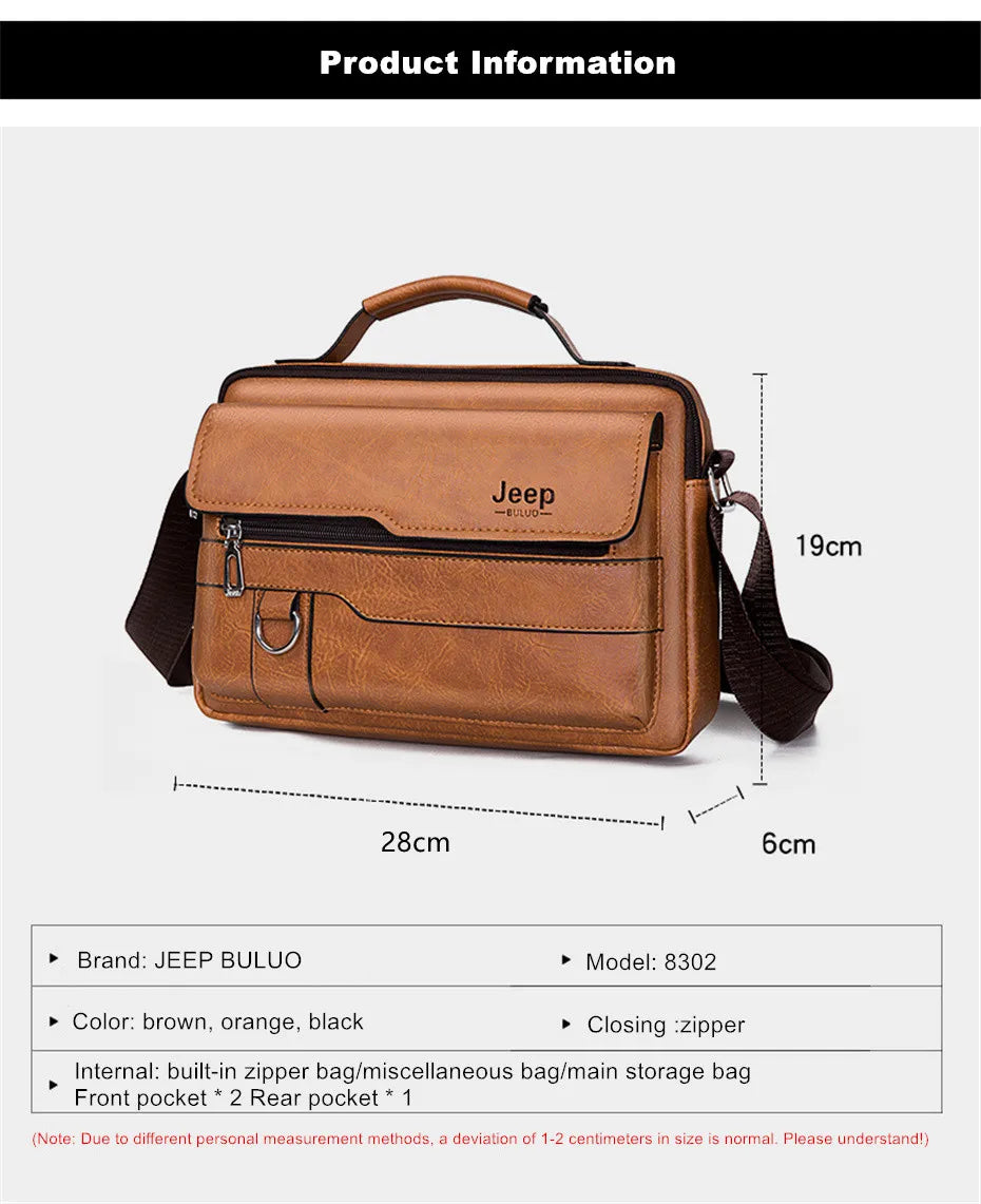JEEP BULUO Brand Men's Crossbody Shoulder High Quality Tote Fashion Business Man Messenger Big Size PU Leather Bags