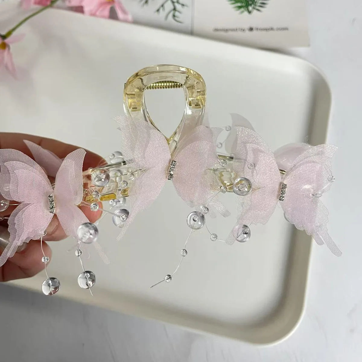 New Fashion Simulation Butterfly Hair Clips for Women Elegant Pearl Bow Ponytail Clip Sweet Crab Claw Headdress Hair Accessories