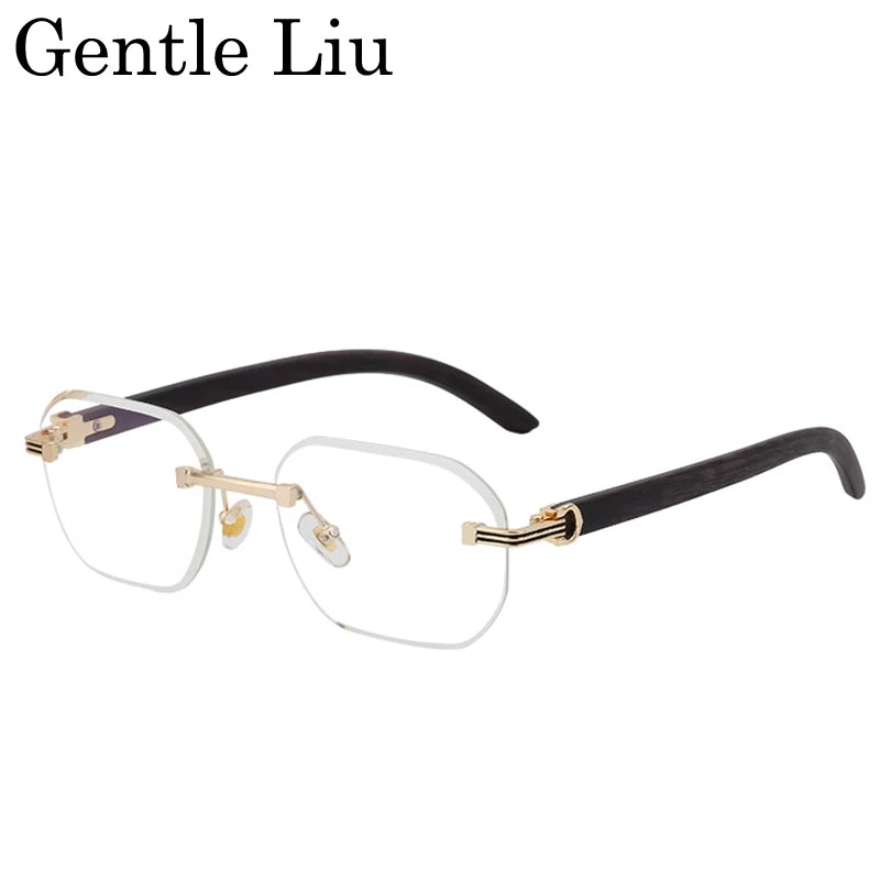Vintage Square Rimless Sunglasses Men Luxury Brand Trendy Frameless Punk UV400 Eyewear Anti Blue Light Prescription Glasses