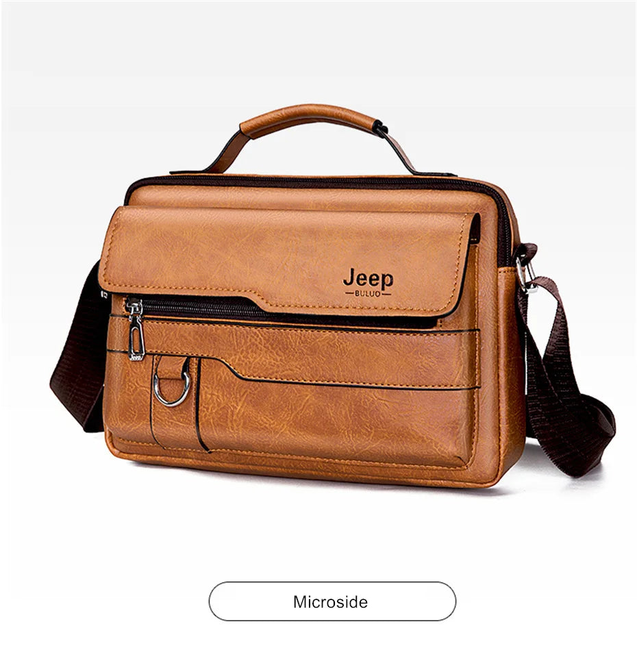 JEEP BULUO Brand Men's Crossbody Shoulder High Quality Tote Fashion Business Man Messenger Big Size PU Leather Bags