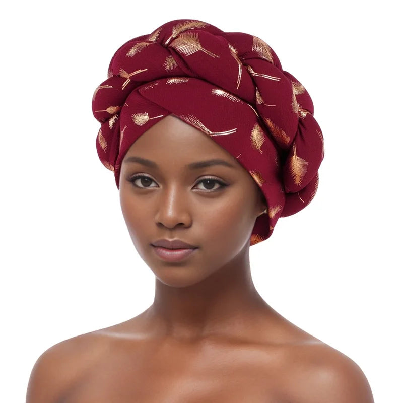 Feather Braid Turban Caps for Women Headwear Headscarf Bonnet Female Head Wraps African Indian Hat Turbante Mujer