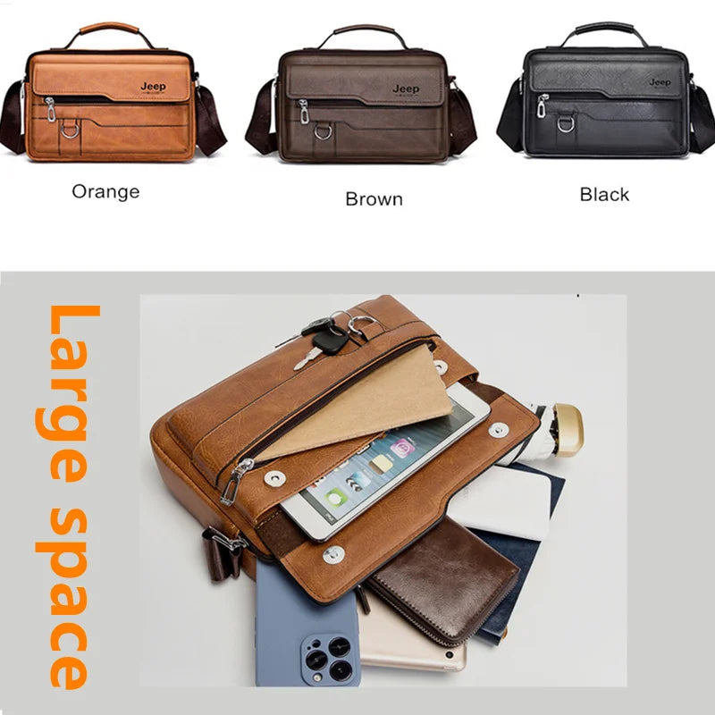 JEEP BULUO Brand Men's Crossbody Shoulder High Quality Tote Fashion Business Man Messenger Big Size PU Leather Bags