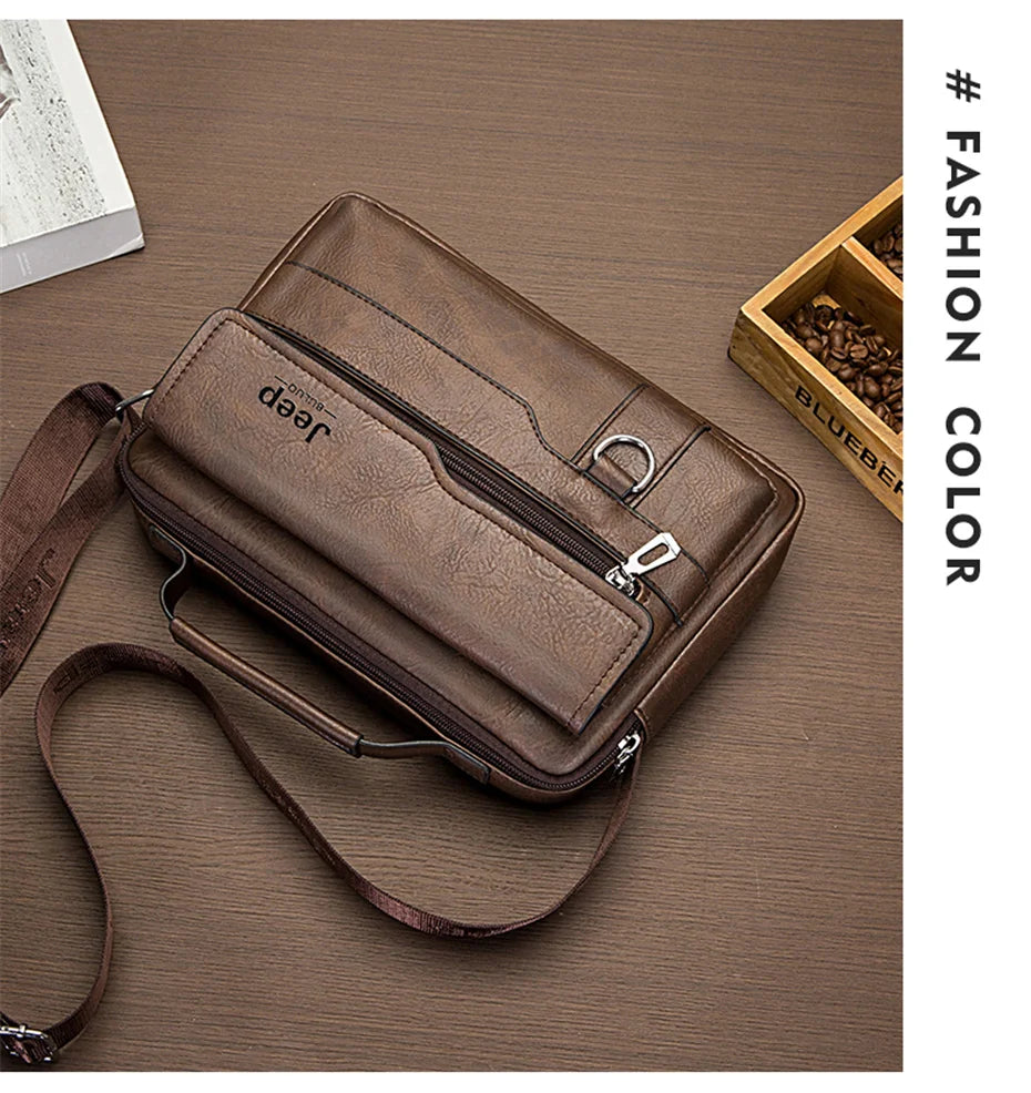 JEEP BULUO Brand Men's Crossbody Shoulder High Quality Tote Fashion Business Man Messenger Big Size PU Leather Bags