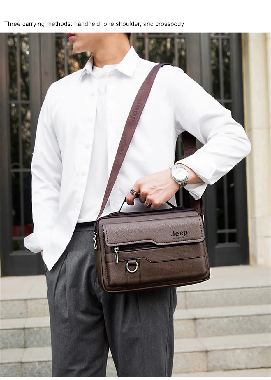 JEEP BULUO Brand Men's Crossbody Shoulder High Quality Tote Fashion Business Man Messenger Big Size PU Leather Bags