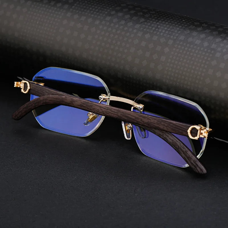 Vintage Square Rimless Sunglasses Men Luxury Brand Trendy Frameless Punk UV400 Eyewear Anti Blue Light Prescription Glasses