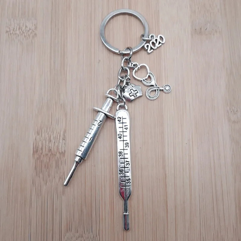 New Nurse Medical Box Medical Keychain Needle Syringe Stethoscope Tassel Cute Keychain Jewelry Gift