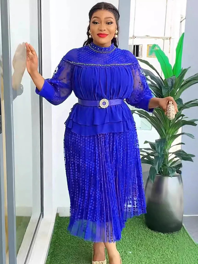 Summer Dresses For Women  Wedding Party Prom Evening Gown Dashiki Pleated Maxi Robe Office Ladies Clothing
