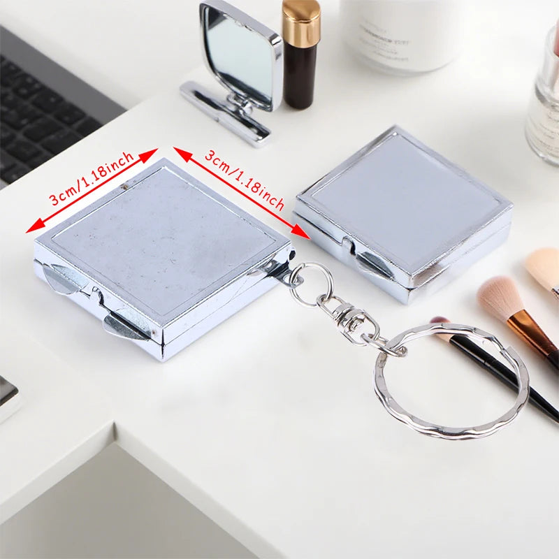 Metal Folding Keychain Makeup Mini Mirror Round Heart Oval Square Shape Double Sided Cosmetic Mirror