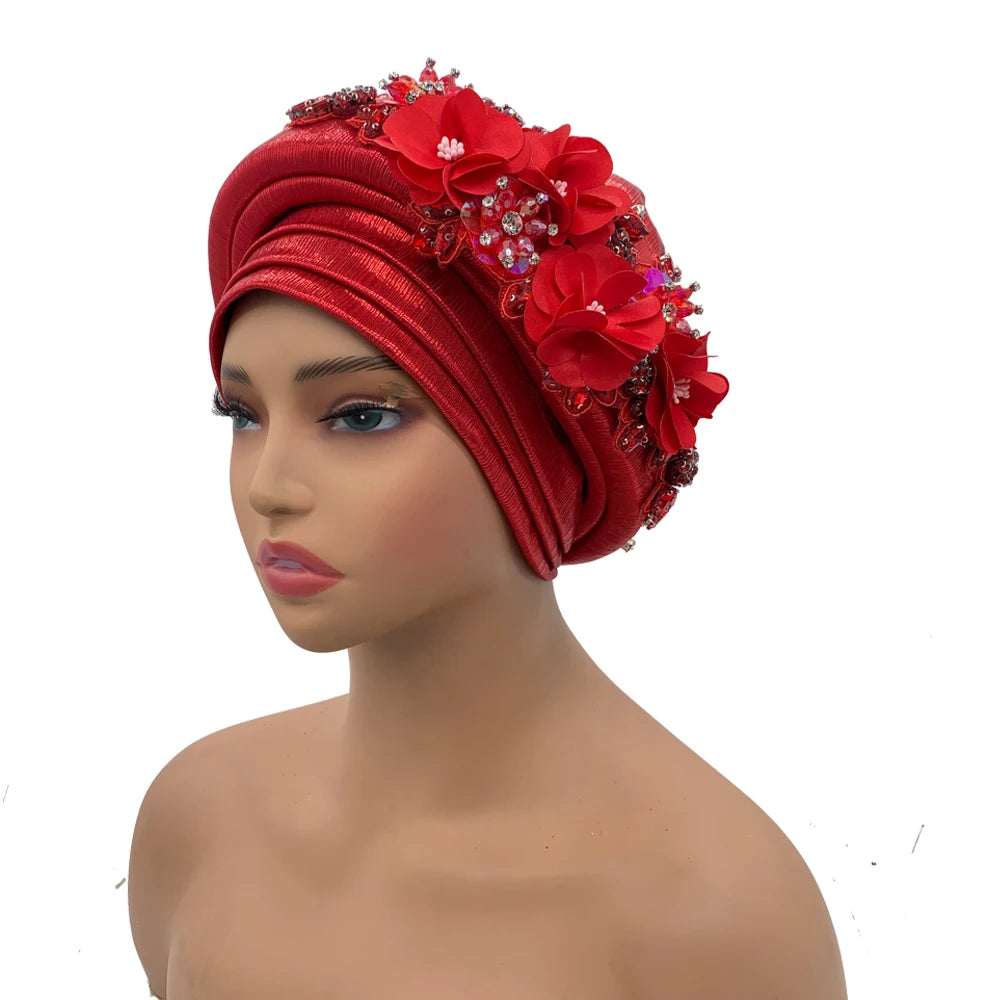 Exquisite Bouquet African Women's Turban Cap Ready to Wear Nigeria Auto Gele Headtie Female Fashion Head Wraps Turbante Mujer