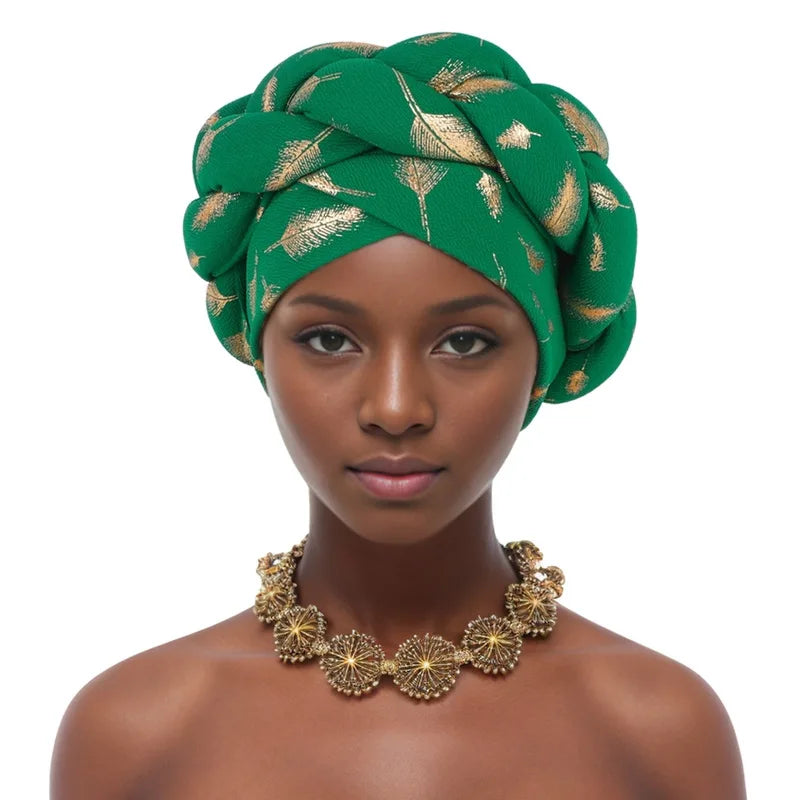 Feather Braid Turban Caps for Women Headwear Headscarf Bonnet Female Head Wraps African Indian Hat Turbante Mujer