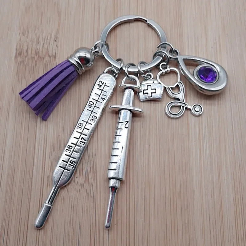 New Nurse Medical Box Medical Keychain Needle Syringe Stethoscope Tassel Cute Keychain Jewelry Gift
