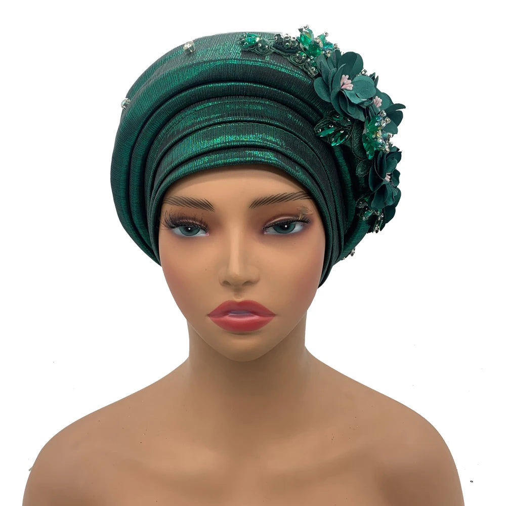 Exquisite Bouquet African Women's Turban Cap Ready to Wear Nigeria Auto Gele Headtie Female Fashion Head Wraps Turbante Mujer