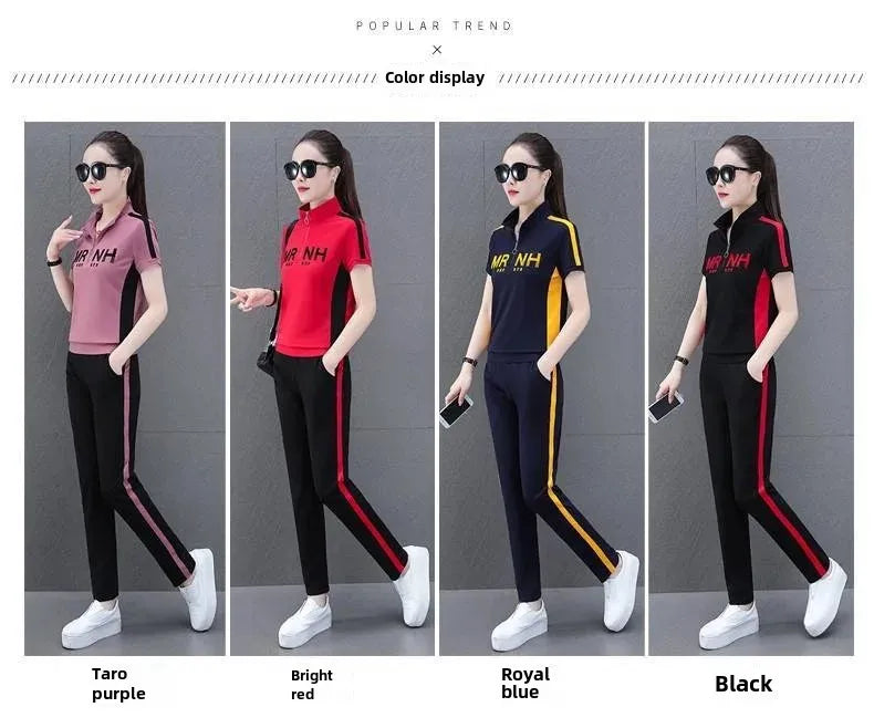 Fashionable Women's Sport Suit Summer New Style Slimming Casual 2-piece Set Age-reducing Running Clothes