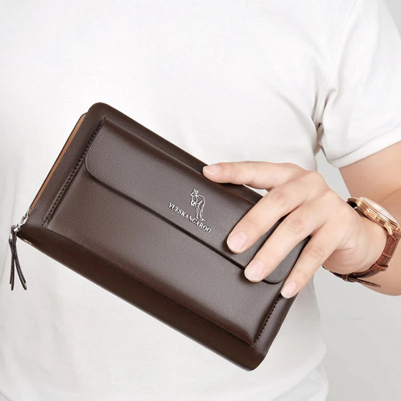 Men'S Clutch Bag PU Leather Zipper Wallet Passcard Fashion Luxury Handbag Square Holder Phone Pouch Hand Porter Bag Clutch Male