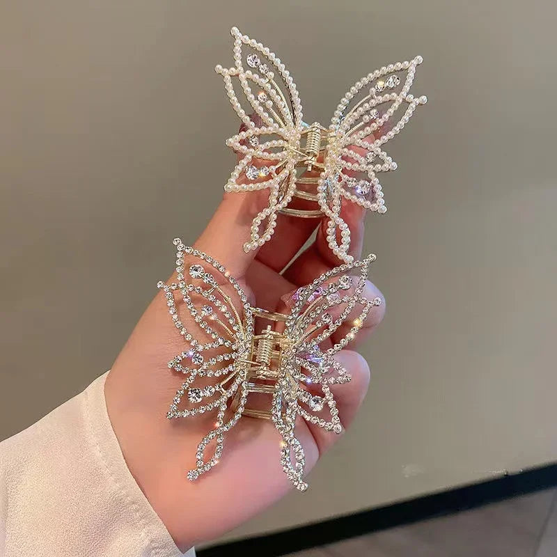 2024 New Fashion Luxury Temperament Multi-ring Pearl Butterfly Clip Diamond Disc Hairpin Banquet Gift Hair Accessories